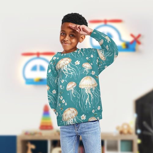 JUNZAN Cute Jellyfish Teal Little Girls Sweatshirts Hoodies Long Sleeve Sweatshirt With Hoodie Athletic 4T4