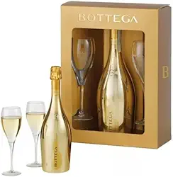 Kit Espumante Brut Italiano Bottega Gold + 2 Taças Cristal