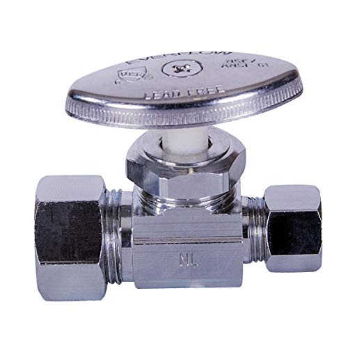 Image of Midline Valve 72358QS-OM-5 Water Supply Stop Valve with Multi-Turn Wheel; Straight Shut-off for Toilet, Sink, Dishwasher, Heater; 5 /8'' x 3 /8'' Compression; Chrome Plated Brass (5 PK)