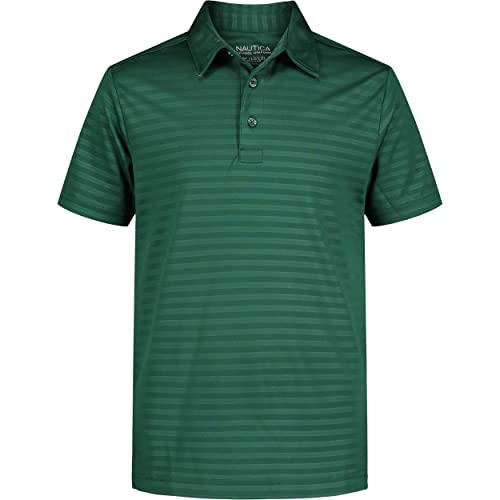 Nautica Boys Active Short Sleeve Polo Shirt, Button Closure & Embossed Stripes, Breathable Performance Fabric