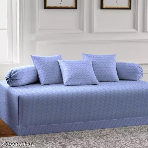 Amazing Diwan Set Covers Cotton 8 Pieces Pure Cotton Designer Printed Standard Diwan Set (1 Single Bedsheet, 2 Bolster Covers, 5 Cushion Covers (Blue)-image-44