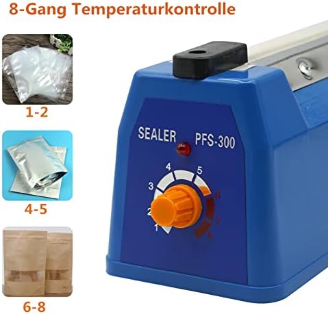 MOGOULUA 300mm Heat Sealer 12" Portable Sealing Machine 3mm Seal Width Manual Sealer with 8 Gear Temperature Control Household Heat Sealer Plastic Bag Sealer Food Sealer for Mylar PP and PE Bag