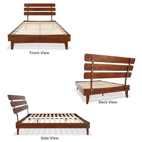 Image of Arman HANDICRAFTS Caden 15 inch Solid Acacia Wood Bed Frame with Adjustable Headboard, Mid Century Style, No Box Spring Needed, Full Size, Dark Chocolate