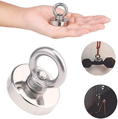 JAKAGO 75 LBS(34 KG) Pulling Forces Strong Permanent Rare Earth Magnets,Powerful Round Neodymium Magnetic Hooks with Eyebolt for Kitchen Bedroom Magnetic Fishing and Hang Items(2 Pieces)