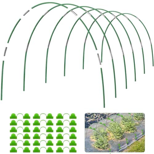 Garden Hoops 6 Set 7ft Grow Tunnel, 24pcs Greenhouse Support Hoops Rust-Free Frame for Garden Netting Raised Beds Row Cover Fabric, DIY Fiberglass for 2 & 3Ft Wide, 18pcs Clips-4mm