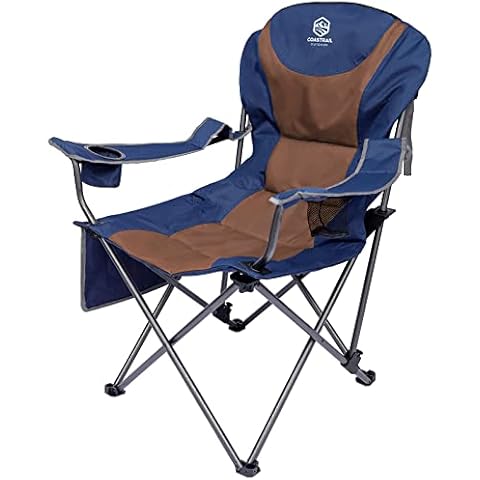 Coastrail Outdoor Camp Chair Reclining 3 Stage Recliner Camping Folding Lawn Chair Support 350 lbs Comforable Outdoor Chair for Adults, Blue&Brown, Large Cover