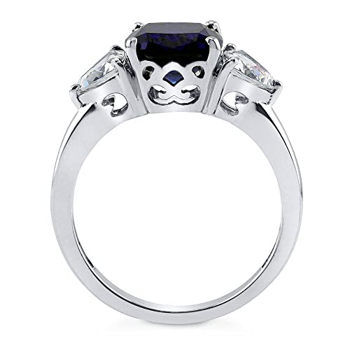 BERRICLE Sterling Silver 3-Stone Wedding Engagement Rings 3 Carat Simulated Blue Sapphire Cushion Cut Cubic Zirconia CZ Anniversary Ring for Women, Rhodium Plated4
