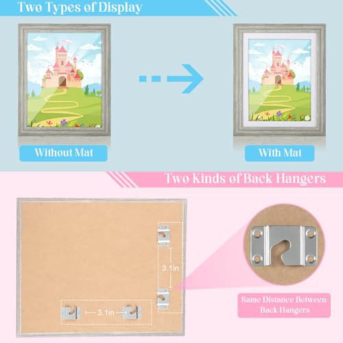 Image of [2 Pack] Kids Art Frames, 10x12.5 Front Opening Kids Artwork Frames Changeable, Grey Wood Grain Artwork Display Storage Frame for Wall, Holds 50 Pcs, for 3D Picture, Crafts, Children Drawing, Hanging