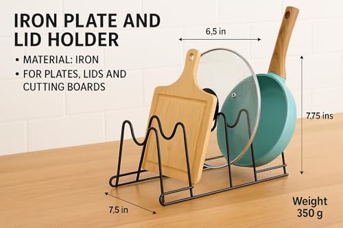 Image of Pan & Pot Lid Organizer Rack - Multifunctional Cookware for Cabinet, Pantry Chopping Board Holder, Space-Saving Kitchen Organizer, Black (6.5 x 7.5 x 7.75 Inches) (H-RACK)