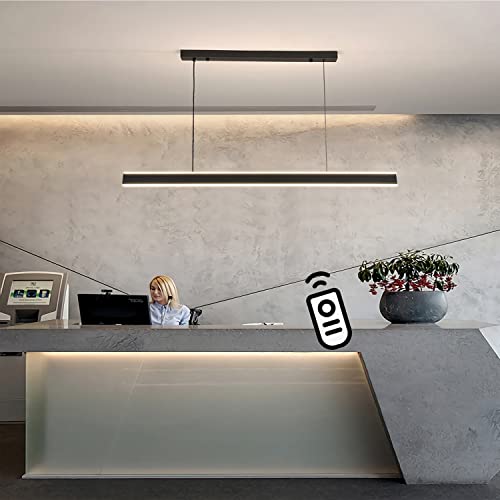 Esstisch Pendelleuchte dimmbar LED Hängeleuchte mit Fernbedienung Büro langer Kronleuchter höhenverstellbar pendellampe für büro esszimmer Arbeitszimmer Wohnzimmerleuchte (Schwarz, L120cm/58W) Cover