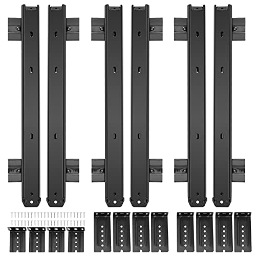 ZOENHOU 3 Pairs 14 Inch Black Keyboard Tray Slides, 22 LB Heavy Duty Ball Bearing Slides Hardware, Computer Tray Keyboard Slider Under Desk Rails Rack with 24 Adjustable Height Bracket and 48 Screws