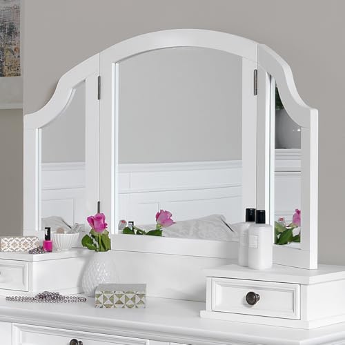 Image of Statement Furniture Gainsborough Dressing Table Mirror, 3-Way Angle Adjustable, Arched Top, Wooden Frame, Large White Mirror, 105.5cm W x 60cm H x 2cm D