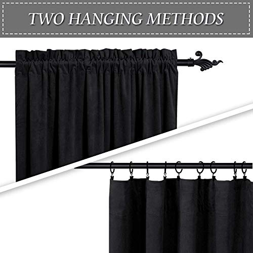 Image of RYB HOME Extra Long Velvet Curtains 102 inches for Sliding Patio Glass Door | Energy Saving, Thermal Privacy, UV Heat Blocking, for Living Room Bedroom Dining Room, Black, W52 x L102, 2 Panels