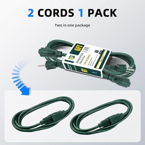 Image of EP 6FT Outdoor Extension Cord, 16 /3 SJTW Heavy Duty Green 2PK, ETL Listed