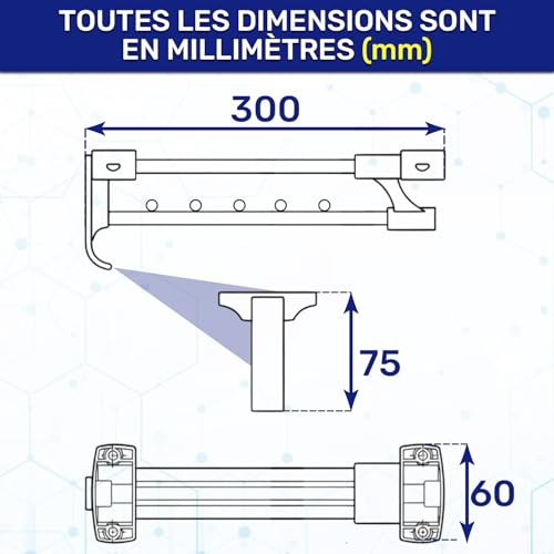 Tringle penderie extensible MONTERAL 300 mm en acier pour dressing - 3