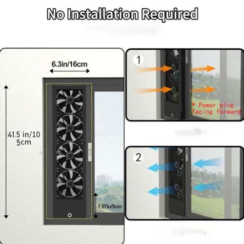 Image of 41.5-43.3 Inch Vertical Window Fan For Sliding Windows Mute Stepless Speed Control (0-2800 Rpm) Window Exhaust Fan Waterproof Vertical Window Fan