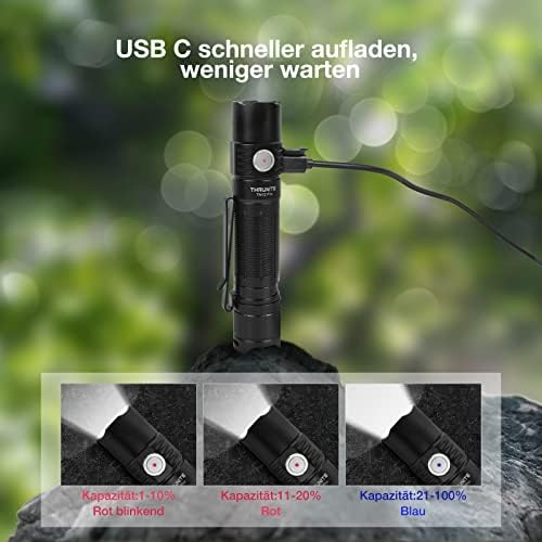 ThruNite TN12 Pro Rechargeable Torch, High 1900 Lumens Tactical Flashlight with Dual Switch, Long 415 Yards Throw, for Outdoor Rescue, Searching, Hiking and Emergency - Cool White