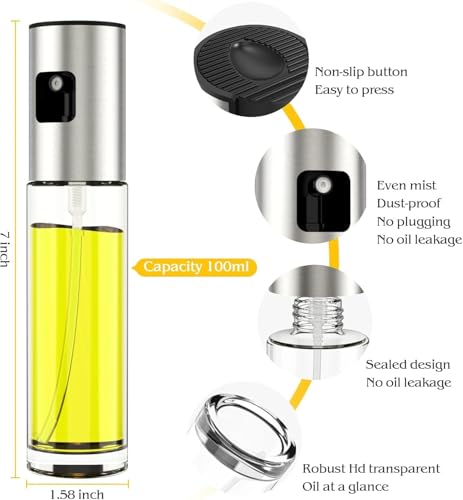 Image of Olive Oil Sprayer for Cooking, Glass Dispenser Bottle Spray Mister, Refillable Food Grade Vinegar Spritzer Sprayer for Air Fryer, Salad, Baking, Grilling, Frying (100ML Oil Sprayer)