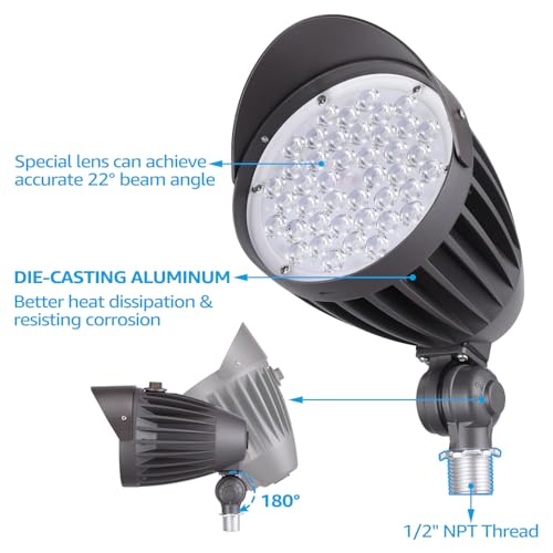 LEONLITE 20W/30W/40W 3CCT LED Bullet Flood Light, 4880LM 3000K/4000K/5000K, Dusk to Dawn 22°Focused Flag Pole Light with Knuckle Mount, Weatherproof, 100-277V Commercial Landscape Lights, ETL Listed - Thumbnail 4