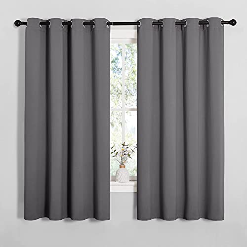 Image of NICETOWN Grey Blackout Curtain Panels for Bedroom, Thermal Insulated Grommet Top Blackout Draperies and Drapes for Basement (2 Panels, W55 x L68-inch, Grey)