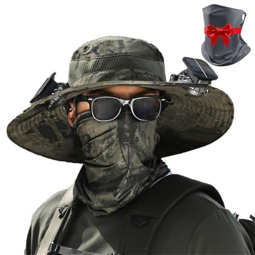 Wide Brim Solar Fan Outdoor Fishing Hat,Solar Fan Hat Breathable Wide Brim Sun Hats,Ultralight Solar Fans Sun Hats (GreenM)