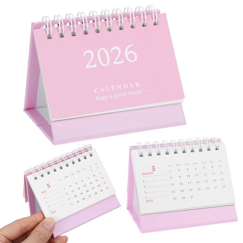 Tyqour Small Desk Calendar 2026 Mini Calendar Standing Flip Desktop Calendar 2026 Metal Ring Binding Cute Desk Calendar Compact Size for Home Office School