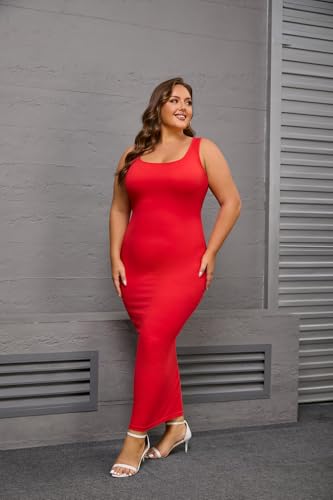 Image of YeGine Women Plus Size Sleeveless Bodycon Maxi Dresses Sexy Slim Tank Dresses