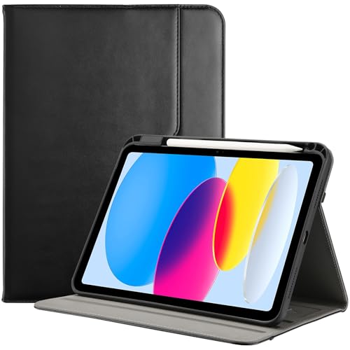 ProCase for iPad A16 11th Generation 11” 2025/iPad 10th Generation 10.9” 2022 with Pencil Holder, iPad 11/10 PU Leather Case Business Stand Cover Smart Folio with Hand Strap Front Pocket -Black