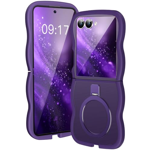 Image of Cute Wavy Magnetic Stand Case for Galaxy Z Flip 7 Fit for MagSafe, Purple