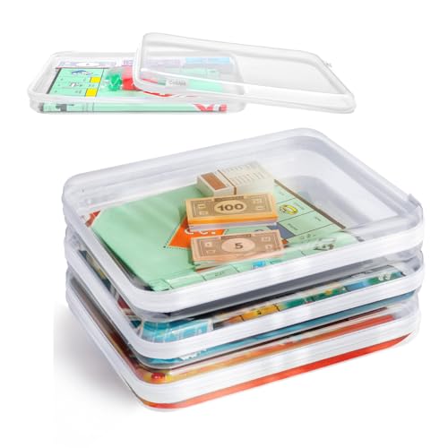 Image of CoiiJoii Board Game Storage,Extra Large Clear Hard Shell Case with Zipper, 3 Packs Board Game Organizer and Storage for Games Puzzle Magazine A4 Paper Craft Hobby Art Supplies