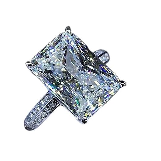 SixTwo Fashion Zircon Ring 925 Sterling Silver CZ Ring Princess Cut Square Simulated 3 Carat Diamond Ring Shiny Full Diamond Two Row Dazzling Engagement Wedding Ring Promise Ring for Women (6)
