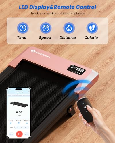 Image of DeerRun Under Desk Walking Pad Treadmill for Home Office & Small Spaces, 6% Manual Incline, 0.6-3.8 MPH Walking Speed, 2.5 HP, 300 lb Capacity, App & Remote Control