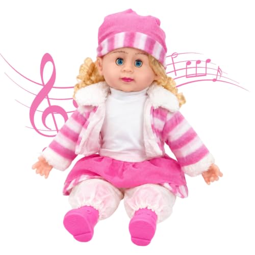 Image of SHAKTISM Poem Doll Small Singing Songs Doll - 50 cm Big Size Musical Plush Soft Doll with Sound, Cute Clothing Doll Toy for Kids & Toddlers, Gift for Girls Age 1-6 Years (Pink-White Striped)