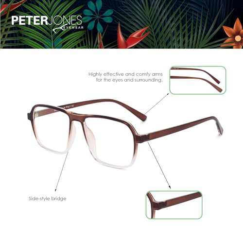 Image of Peter Jones Brown Square Unisex Medium Sleek Optical Frame with Anti Glare Lenses (AG216BR)