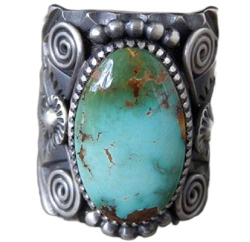 LVSHI 925 Sterling Silver Ring Climbing Oval Cut Natural Bohemia Turquoise Jewelry Turquoise Bridal Ring Women's Ring Size 6-10 (Size 7)