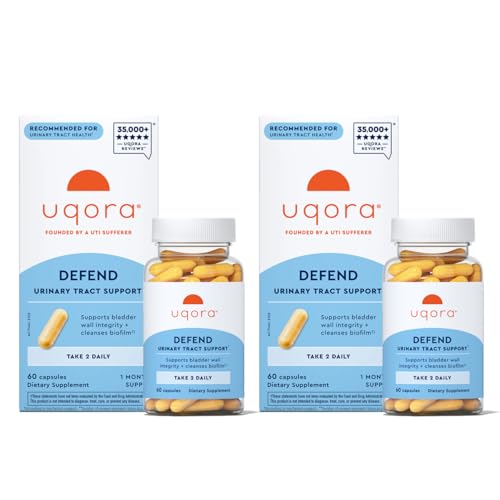 Uqora Defend - Urinary Tract Health Supplement - Support Bladder Health & Cleanse Biofilm with D-Mannose Green Tea Extract Turmeric Extract & More - Gluten-Free- 60 Capsules- 2 Pack (60-Day Supply)