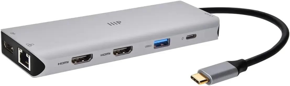 Monoprice 13-in-1 Dual-HDMI + DisplayPort Multi-Stream Transport (MST) Triple Monitor Docking Station - 4K, 5Gbps USB A, Ethernet, Card Reader, 100W PD, Silver