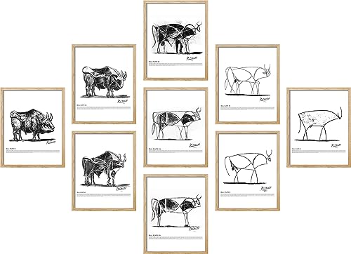SIGNWIN Framed Poster Set Pablo Picasso Geometric Bull Drawings Nature