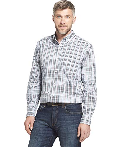 Arrow 1851 Men's Hamilton Poplin Long Sleeve Button Down Plaid Shirt, Dusty Blue, X-Large