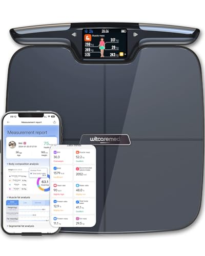 Witcaremed Smart Scale for Body Weight with BMI, Body Fat, Muscle Mass, 8 Electrode High Precision Bathroom Scale, Scale with App, 56 Body Composition Measurement (Black)