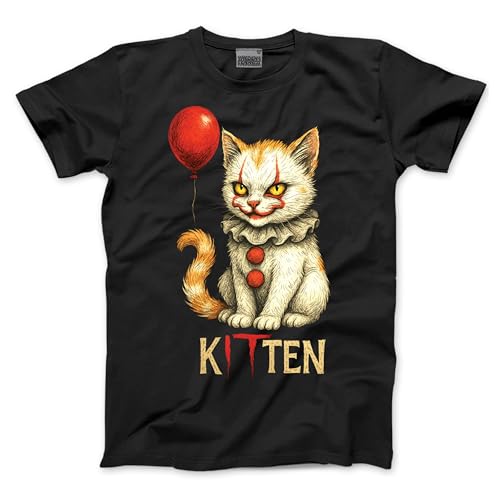HotScamp Funny Cat Halloween T-Shirt - IT Kitten Clown Halloween Horror Movie Spooky Costume - M Black