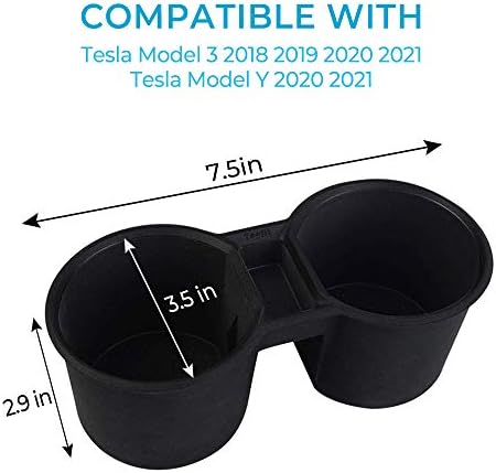 ThinsGo Tesla Model 3 Cup Holder Insert Centre Console Silicone Water Cup Holder Bottle Holder Interior Tesla Model 3 Model Y Accessories-Black
