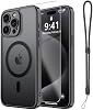 Funda magnética para iPhone 15 Pro Max con protector de pantalla y correa para muñeca, compatible con MagSafe, protección completa de cámara, acabado mate translúcido y delgado, negro 2