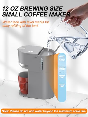 Image of Single Serve Coffee Maker for K-Cup and Ground Coffee,Fast Brew,6-12 oz Brew Sizes One Cup Coffee Machine Fits 5.5 inch Mugs,One-Button Coffee Maker with Descaling Reminder,Grey,9.45 Inches