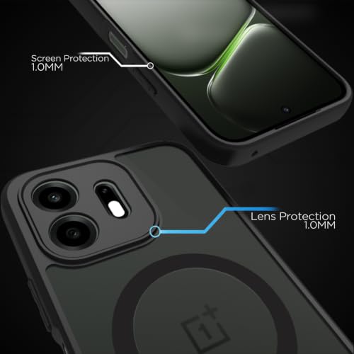 Image of RIGGEAR Shockproof Sleek Hybrid Armor Magnetic Back Cover Case Compatible with MagSafe Accessories for OnePlus N6 5G (Smoke Black Matte PC + Black TPU Bumper)
