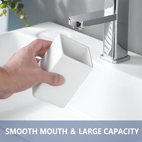 Toothbrush-Holders-for-Bathrooms-2-Cups-Ceramic-Square-Toothbrush-Toothpaste-Holders-Set-White-Square-Bathroom-Tumbler-Cups-Reusable-Toothbrush-Mouthwash-Cup-Bathroom-Counter-Organizer