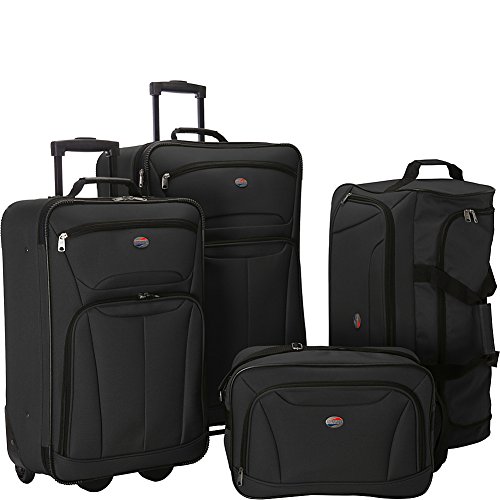 American Tourister Fieldbrook II Softside Upright Luggage Set, Black, 4-Piece Set (tote/DF/21/25)