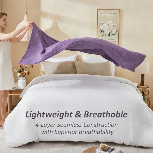 Image of EMME Cotton Muslin Large Throw Blanket Couch Breathable Gauze Soft Lightweight Bed Blankets Adults (Heather Purple, 50 inchx70 inch)