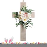 Cruz de Pascua, Colgante de de Madera de Larga duración, Corona de Cruz Floral, para Interiores y Exteriores, hogar, Porche, jardín, Valla, Granja, Vacaciones