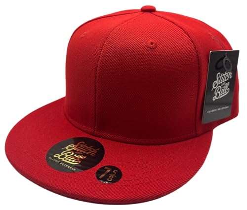 Premium Fitted Flat Brim Hat Mens Baseball Cap True to Size Timeless Street Urban Style 10 Sizes Multiple Colors (US Numeric 7 1/2 Red)
